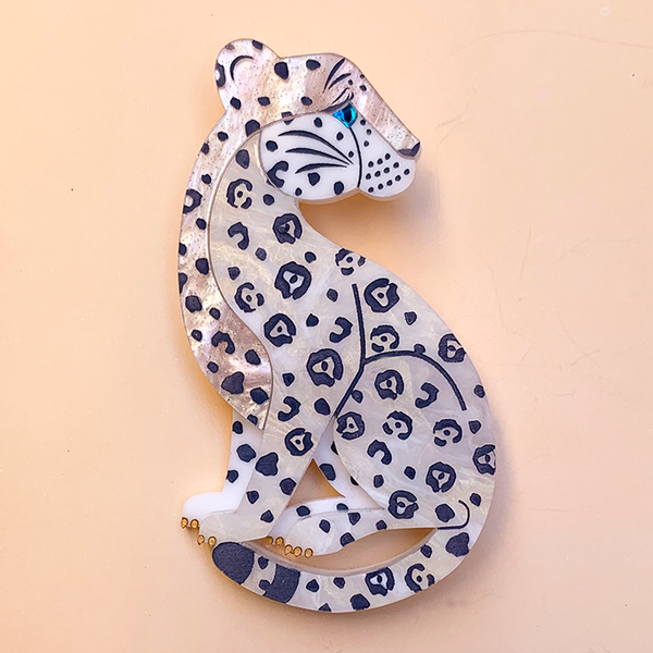 WILMA WHITE JAGUAR ACRYLIC BROOCH