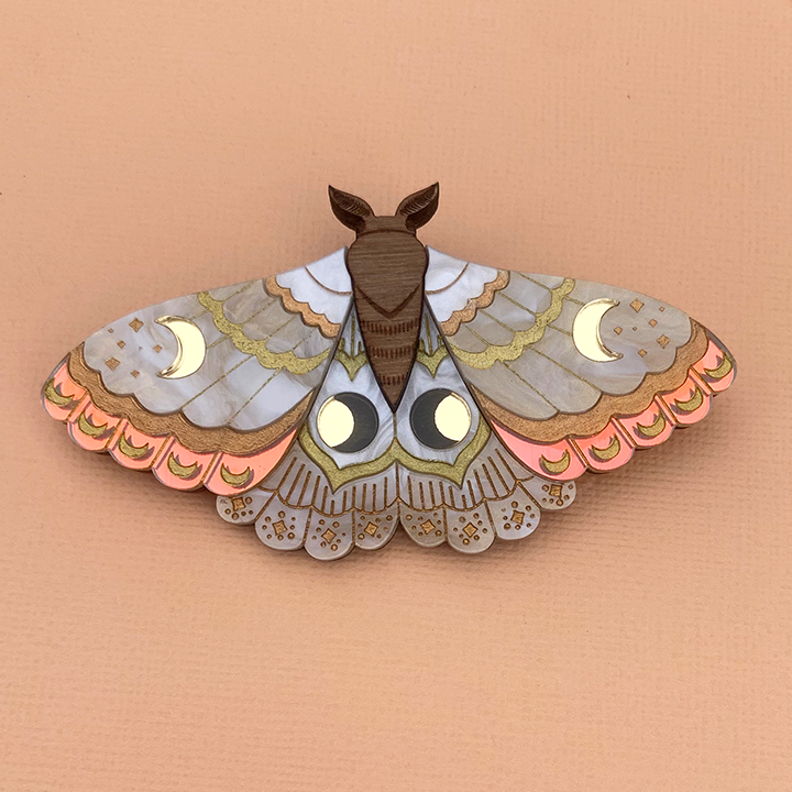 WHITE SNOW WITCH MOTH ACRYLIC BROOCH