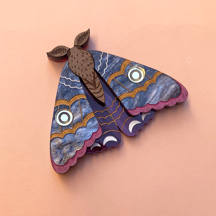 MIDNIGHT MINI WITCH MOTH MAUDE ACRYLIC BROOCH