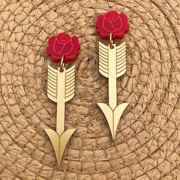 ARROW ROSE ACRYLIC EARRINGS RED