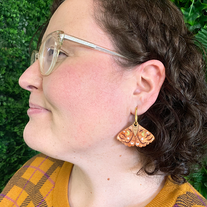 MOONSHINE MOTHS AUTUMN ACRYLIC HOOP EARRINGS