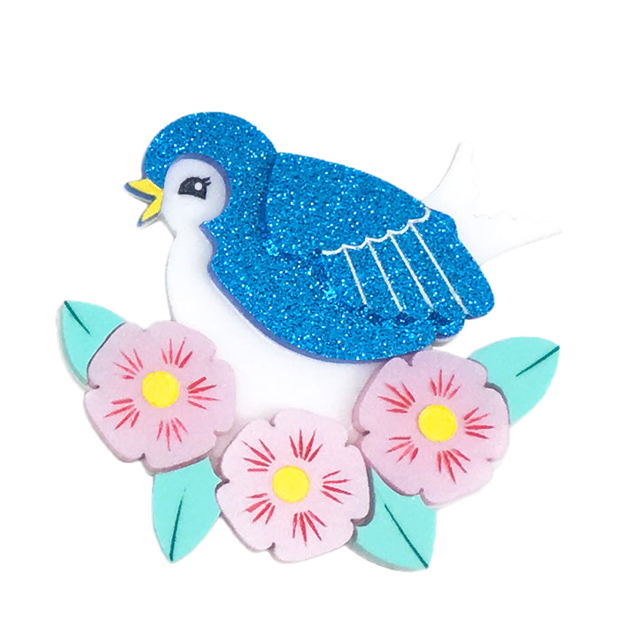 **SECONDS** BLOOMING BARBARA BLUEBIRD ACRYLIC BROOCH