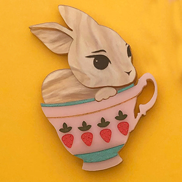 **SECONDS** BUNNY CUP BETTY PINK ACRYLIC BROOCH