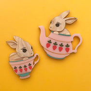 **SECONDS** BUNNY CUP BETTY PINK ACRYLIC BROOCH