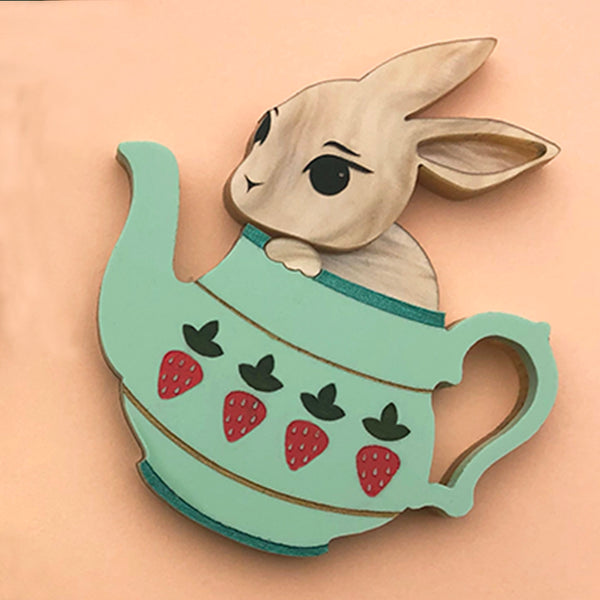 **SECONDS** BUNNY POT POPPY MINT ACRYLIC BROOCH