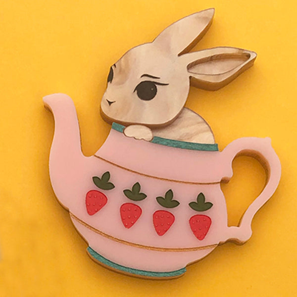 **SECONDS** BUNNY POT POPPY PINK ACRYLIC BROOCH