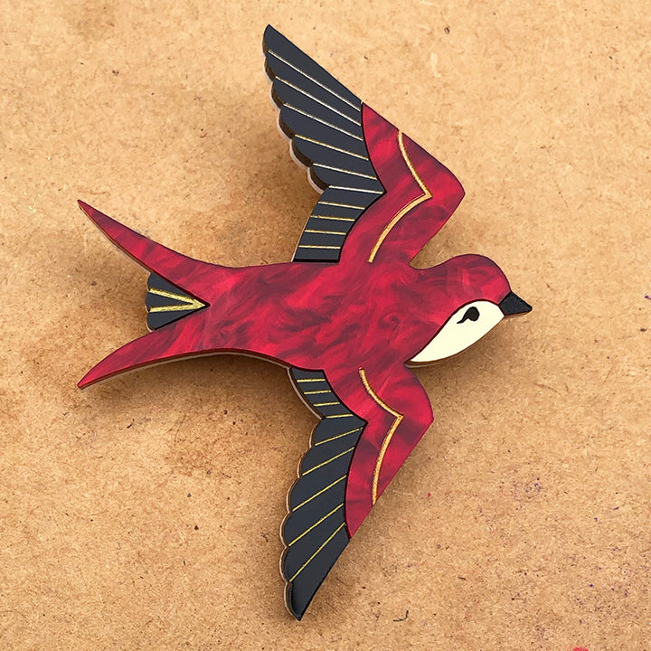 **SECONDS** SWOONING CINDER SWALLOW ACRYLIC BROOCH