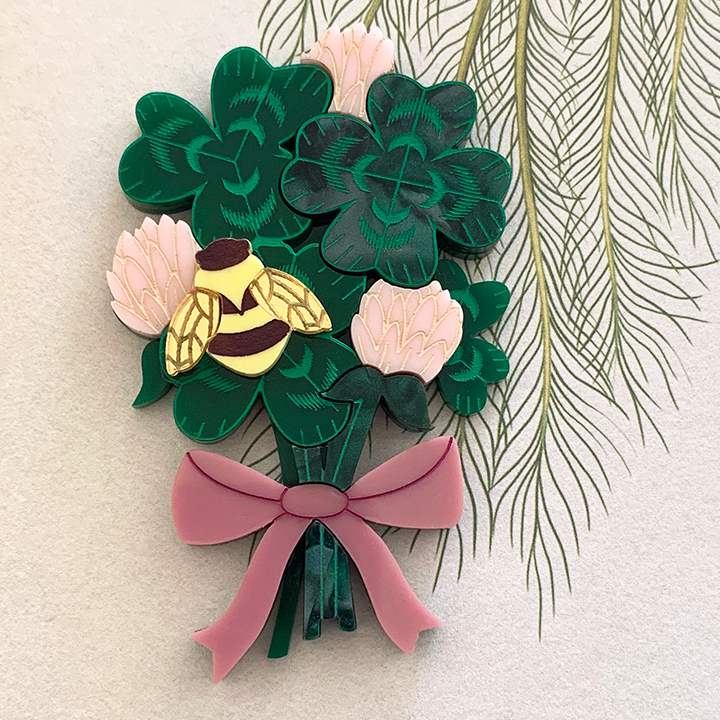 LUCKY CLOVER BOUQUET ACRYLIC BROOCH