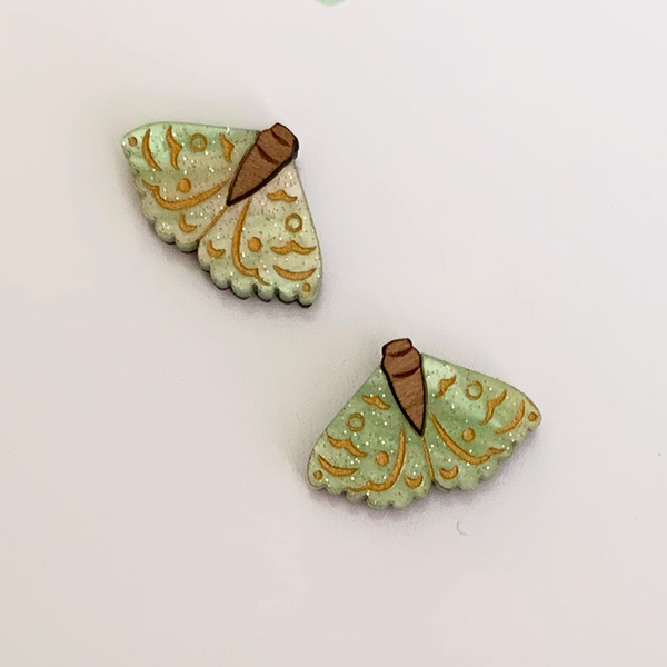 WITCH MOTH ACRYLIC STUD EARRINGS PISTACHIO