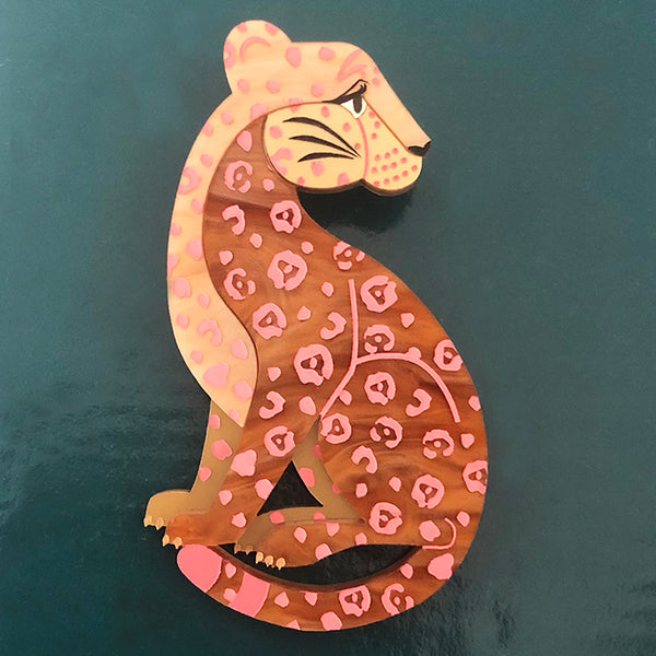 **SECONDS** JEANIE JAGUAR PINK ACRYLIC BROOCH