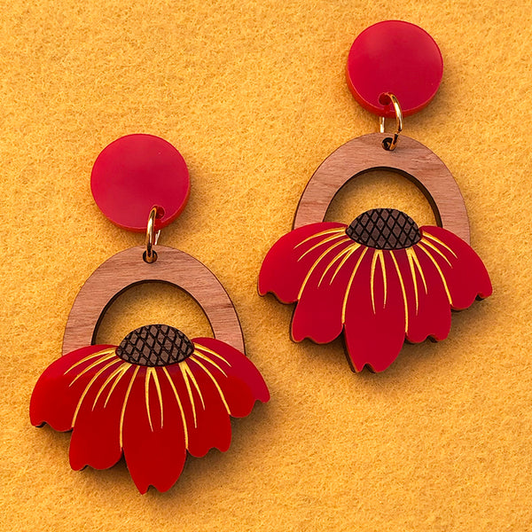 SUNNY SIDE ACRYLIC EARRINGS RED